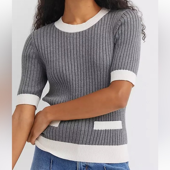 LOFT Sweaters - LOFT Tipped Ribbed Pocket‎ Sweater Tee size medium in charcoal Heather MSRP $60